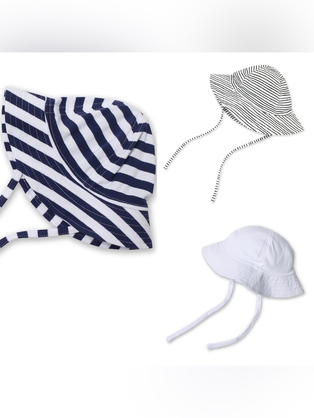 Zutano Striped Navy, Black & White Sun Hat Trio